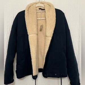 Free People NWT Navy & Cream Teddy Jacket | Cozy Sherpa Lined